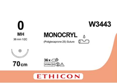 MONOCRYL фіолетовий 70см M3.5 USP0 одна голка MH, тип колюча Taper Point, 36мм, 1/2 кола